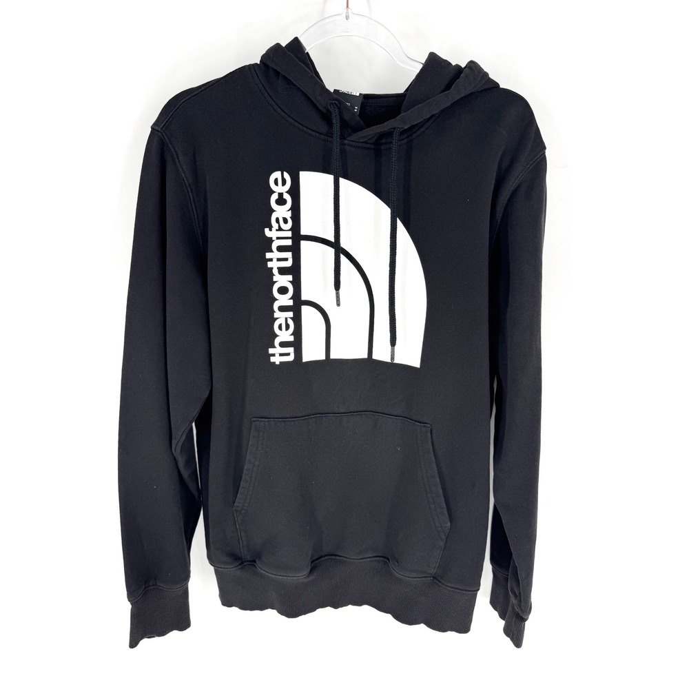 The North Face Mens Black Vertical Logo Pullover Hoodie Sweatshirt Medium M
